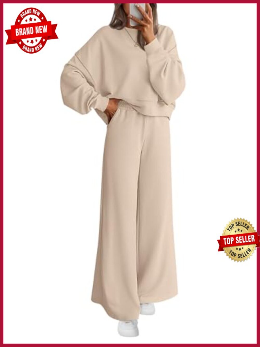 Women 2 Piece Sweatsuit Set Oversized Crewneck Sweatshirt Wide Leg Sweatpants